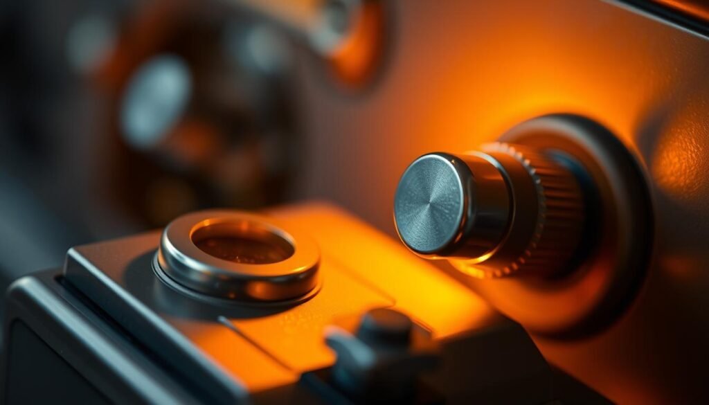 A detailed, close-up view of a aircraft fuel selector switch, illuminated by warm, soft lighting. The switch is prominently featured in the foreground, its metal housing and knob crafted with precision. The background is blurred, evoking a sense of focus and importance on this critical component. The switch's position is ambiguous, hinting at a pivotal moment during the aircraft's takeoff. The scene conveys a sense of tension and anticipation, reflecting the gravity of the situation described in the article's section title.