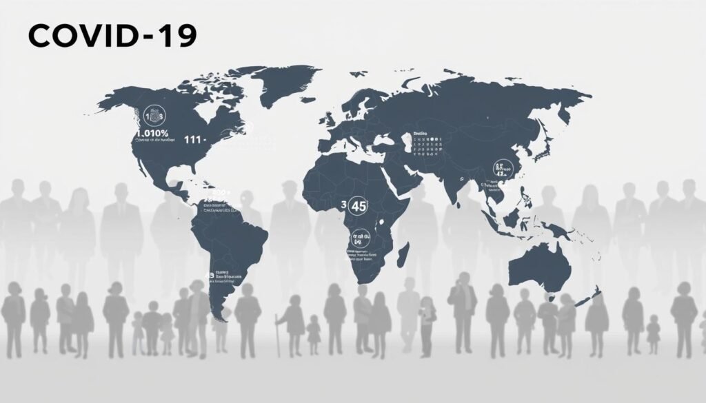 A professional, authoritative news media header showcasing the latest COVID-19 updates from a global perspective. In the foreground, a stylized world map highlighted with critical data points and statistics, conveying the far-reaching impact of the pandemic. The middle ground features silhouettes of diverse individuals, representing the international community. The background has a clean, minimalist design with a muted color palette, emphasizing the gravity and seriousness of the subject matter. The lighting is soft and even, creating a sense of informative clarity. The overall composition and tone evoke a sense of trust, reliability, and objective reporting on the evolving COVID-19 situation.