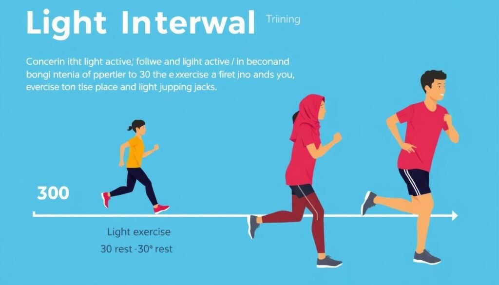 Ilustrasi interval training ringan dengan fase aktif dan istirahat