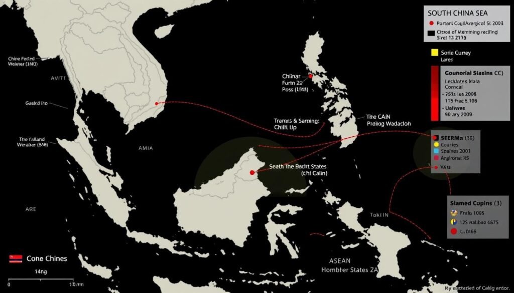 Peta sengketa teritorial di Laut China Selatan yang melibatkan beberapa negara ASEAN Peta sengketa teritorial di Laut China Selatan yang melibatkan beberapa negara ASEAN